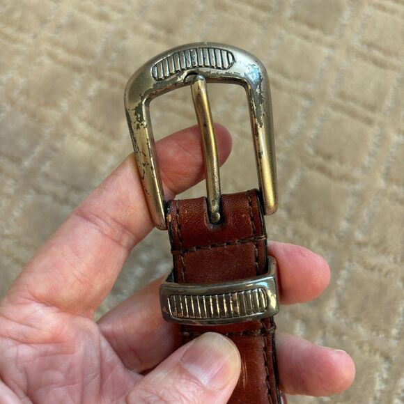 Fossil Leather Concho Belt Men 34 Brown Silver Full Grain Cowhide South Western - Picture 2 of 9